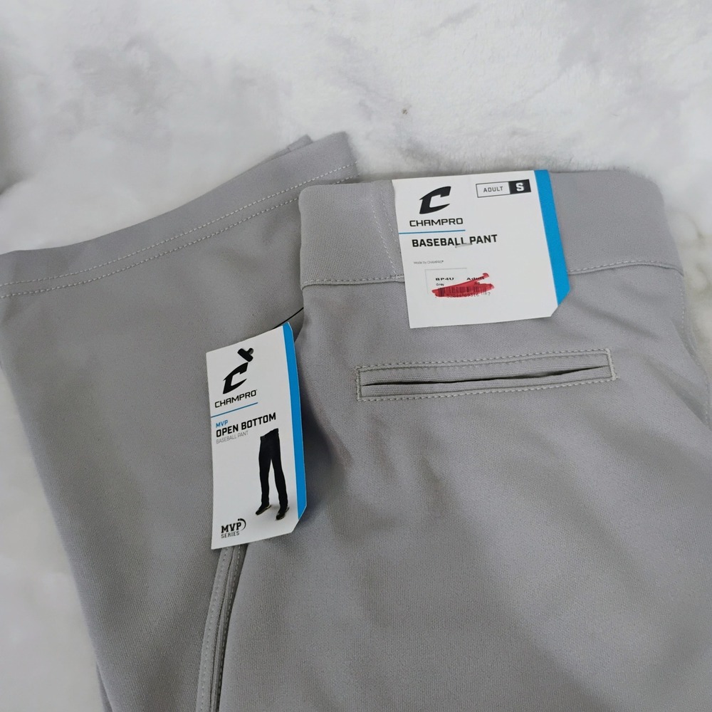 Champro MVP Open Bottom Baseball Pants Grey Adult Small BP4U Athletic Trousers